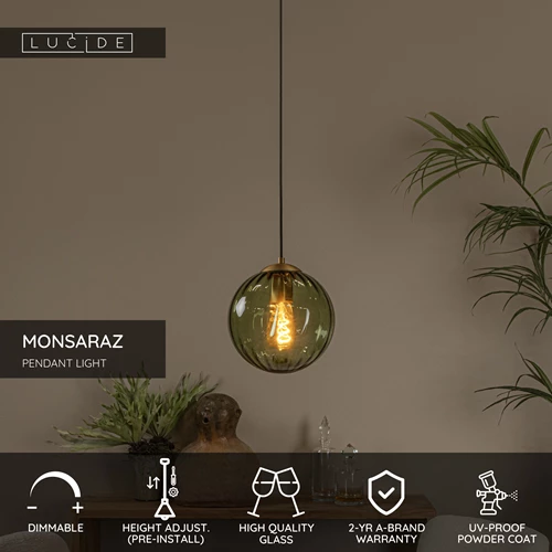 Lucide MONSARAZ - Pendant light - Ø 25 cm - 1xE27 - Green - USP